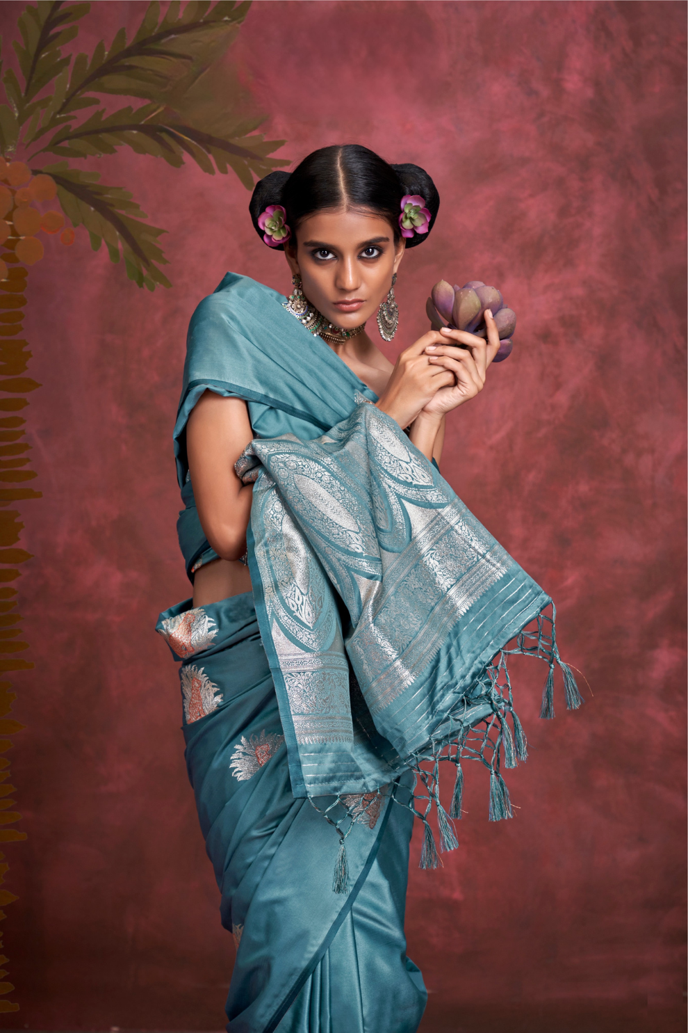 Tone-to-Tone Satin Handloom Saree with Banarasi Zari and Heavy Pallu