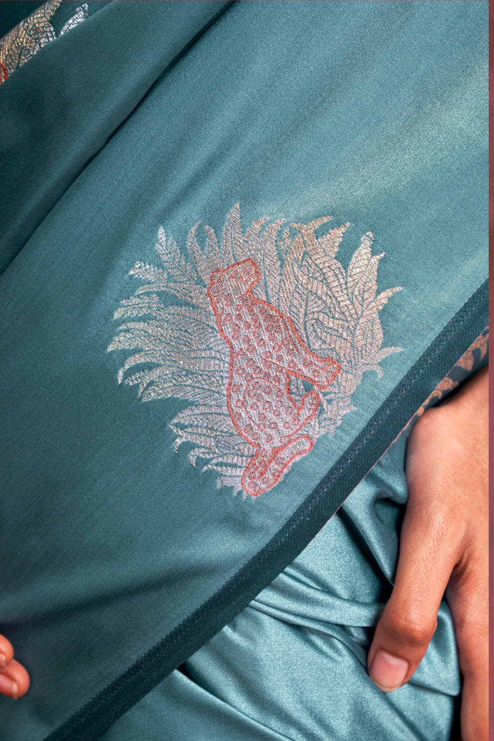 Tone-to-Tone Satin Handloom Saree with Banarasi Zari and Heavy Pallu