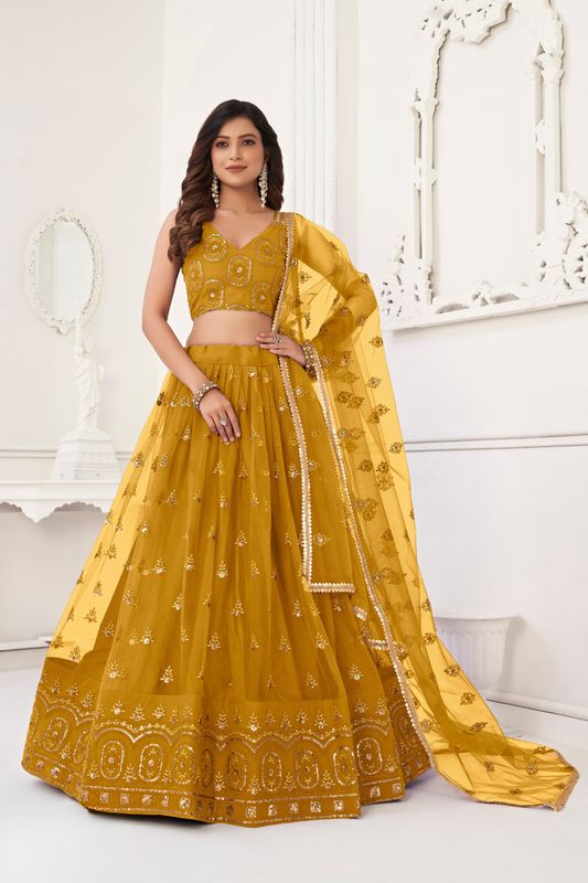 Trendy Butterfly Net Lehenga Choli with Intricate Thread & Sequin Work