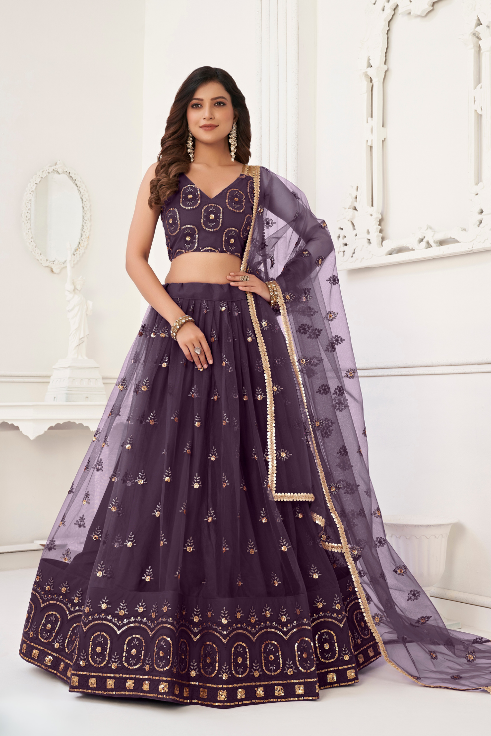 Trendy Butterfly Net Lehenga Choli with Intricate Thread & Sequin Work