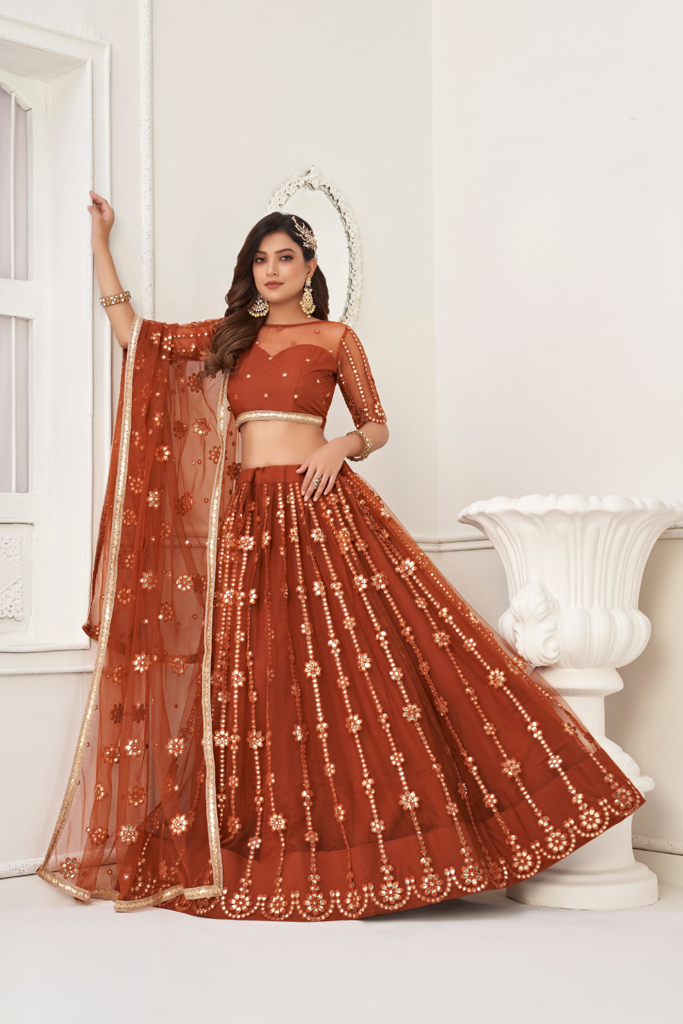 Trendy Butterfly Net Lehenga Choli with Intricate Thread & Sequin Work