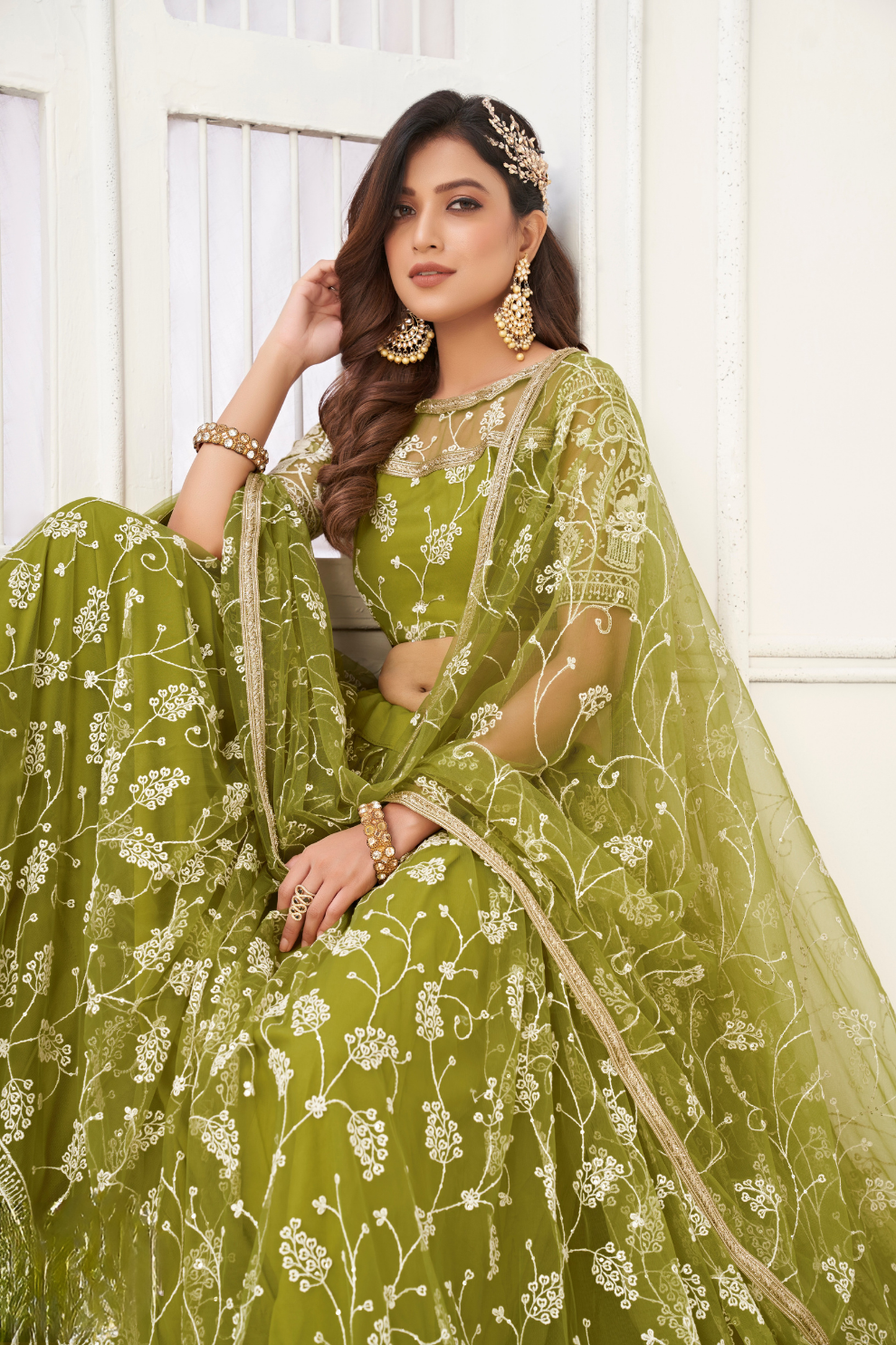 Trendy Butterfly Net Lehenga Choli with Intricate Thread & Sequin Work