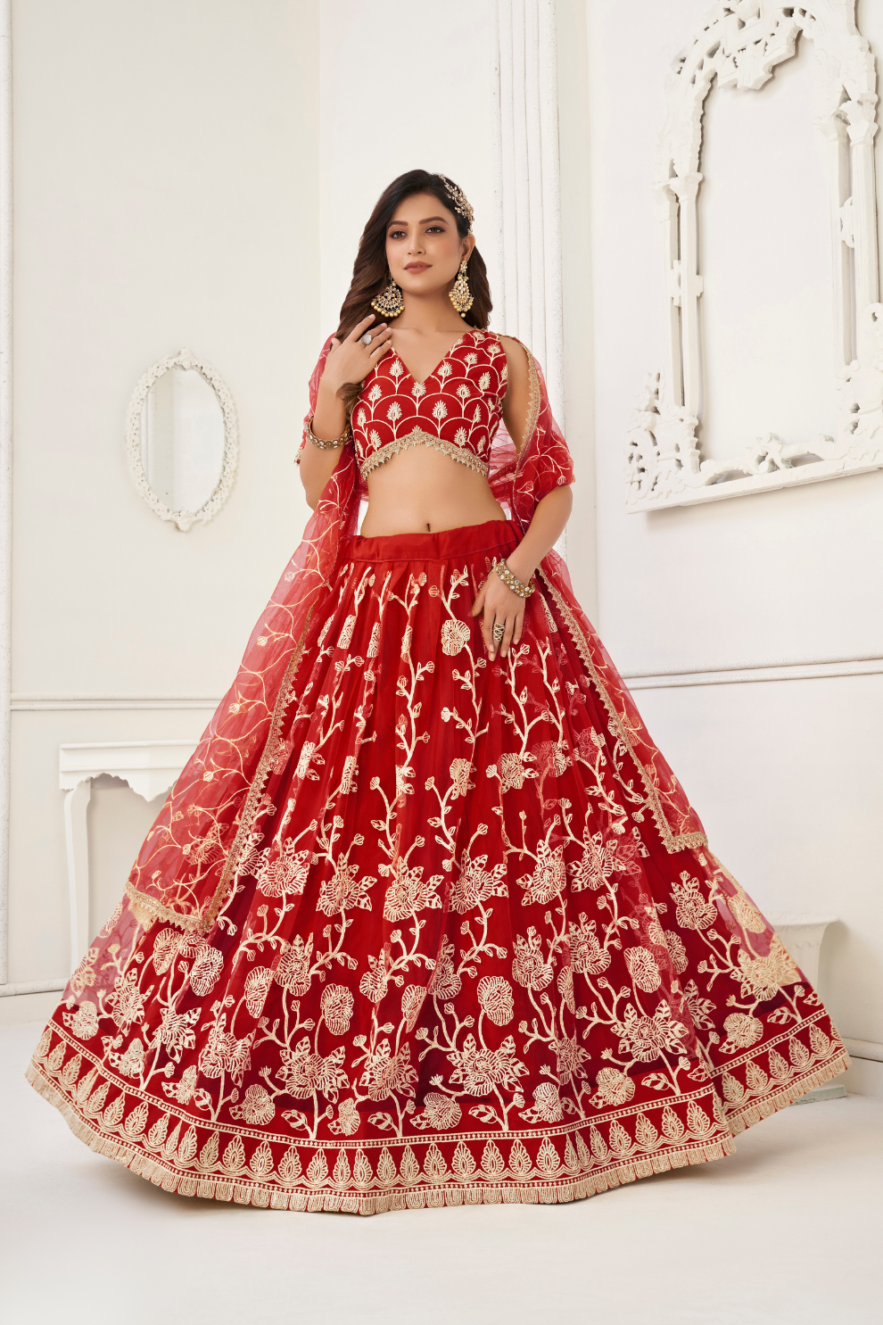 Trendy Butterfly Net Lehenga Choli with Intricate Thread & Sequin Work