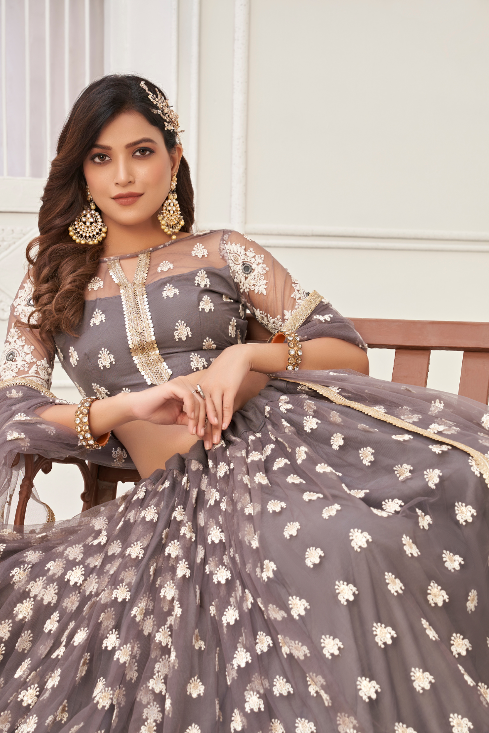 Glamorous Party Wear Lehenga in Butterfly Net with Embroidery Work