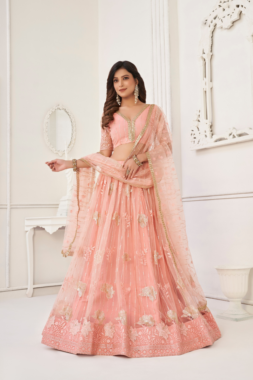 Glamorous Party Wear Lehenga in Butterfly Net with Embroidery Work