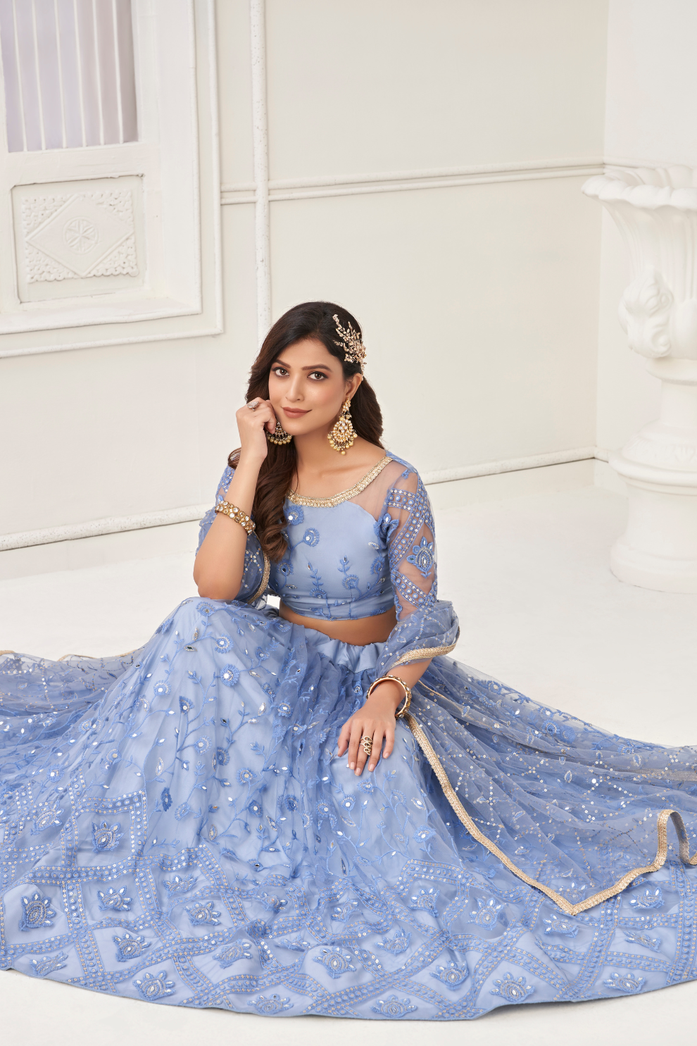 Glamorous Party Wear Lehenga in Butterfly Net with Embroidery Work