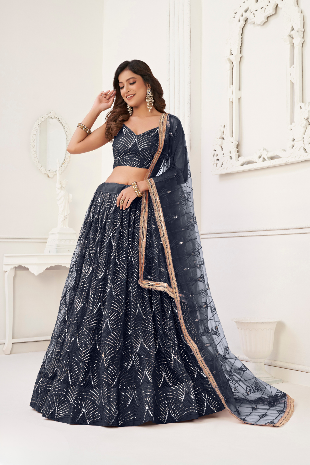 Trendy Butterfly Net Lehenga Choli with Intricate Thread & Sequin Work