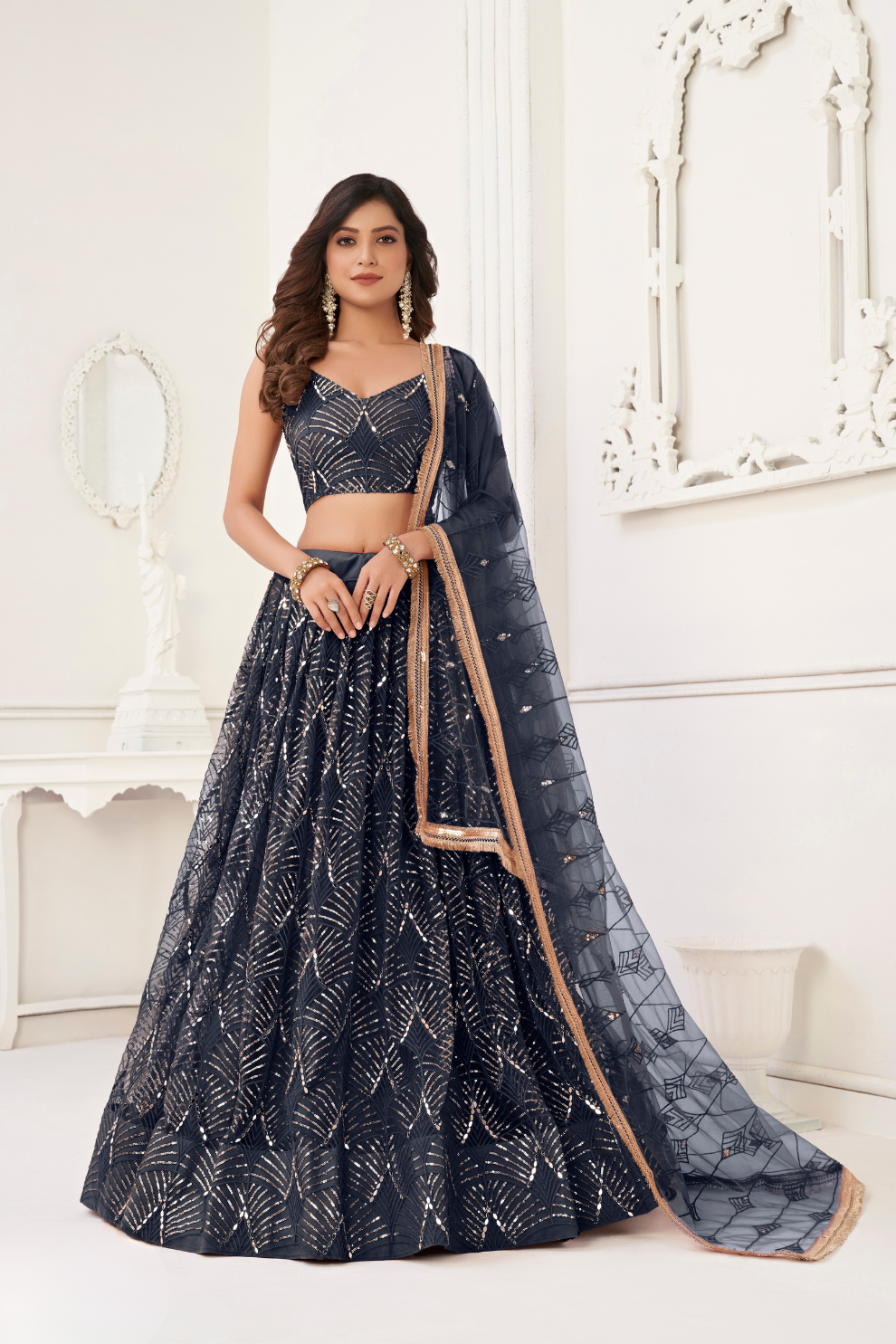 Trendy Butterfly Net Lehenga Choli with Intricate Thread & Sequin Work
