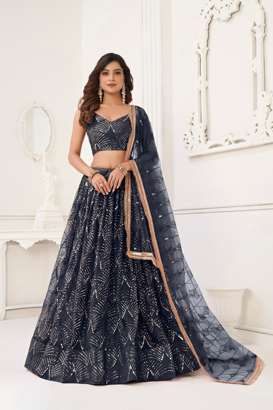 Trendy Butterfly Net Lehenga Choli with Intricate Thread & Sequin Work