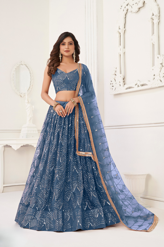 Trendy Butterfly Net Lehenga Choli with Intricate Thread & Sequin Work