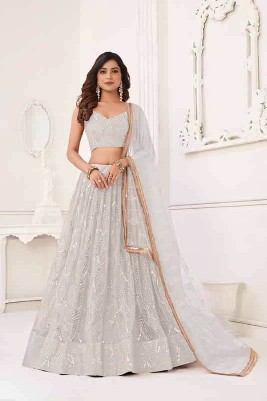 Trendy Butterfly Net Lehenga Choli with Intricate Thread & Sequin Work