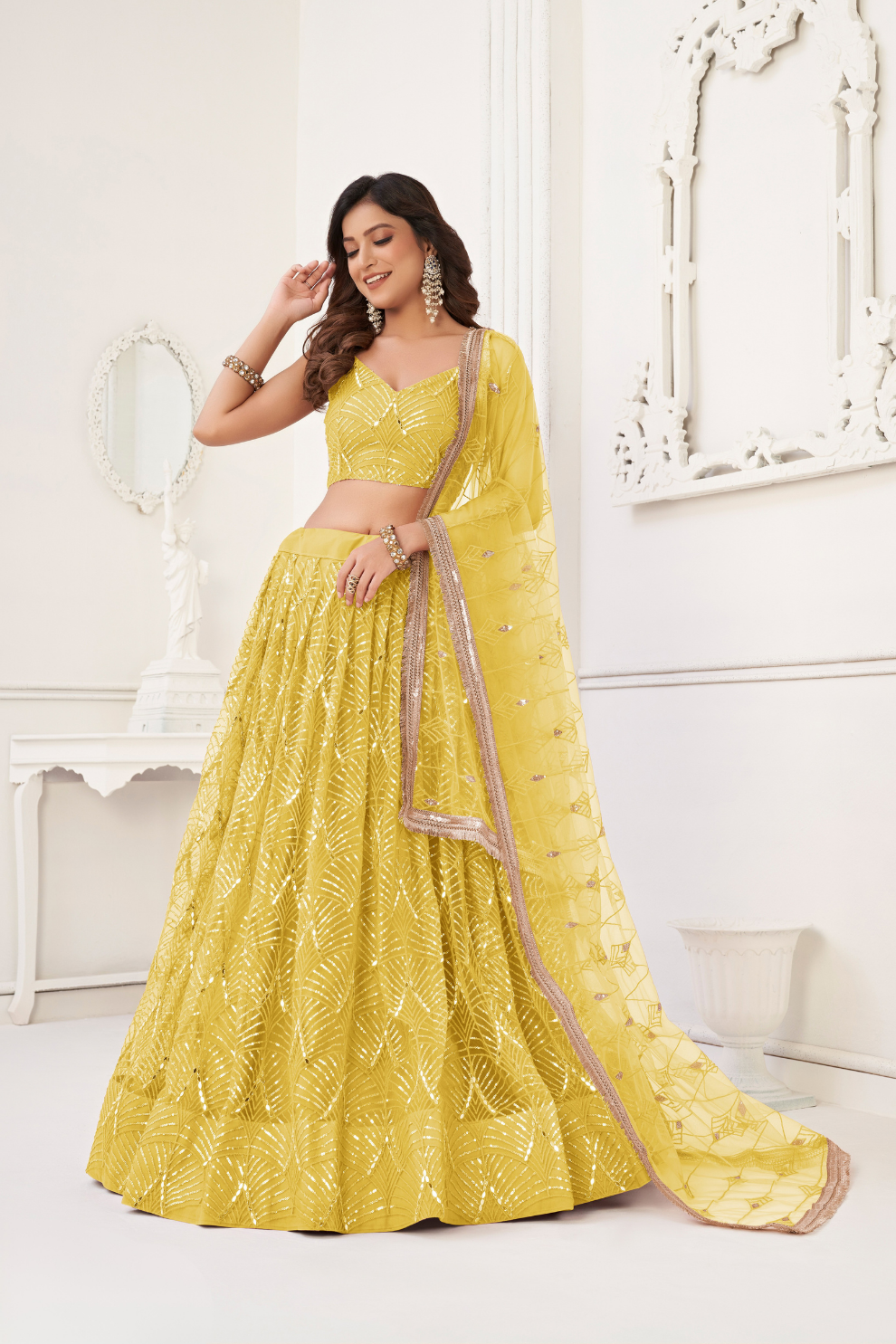 Trendy Butterfly Net Lehenga Choli with Intricate Thread & Sequin Work