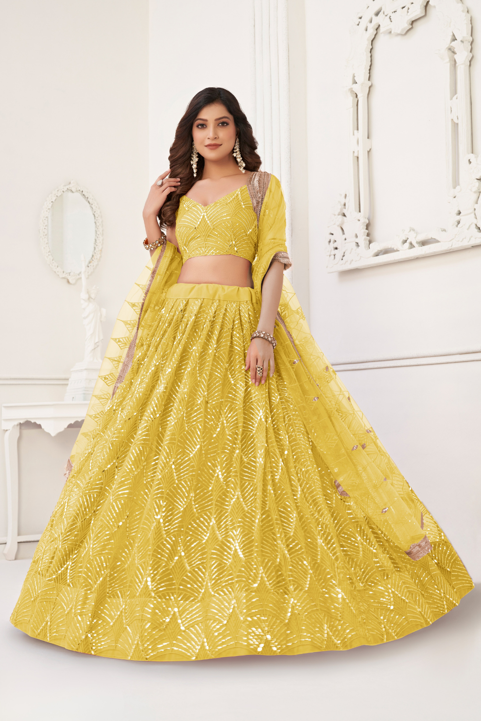 Trendy Butterfly Net Lehenga Choli with Intricate Thread & Sequin Work
