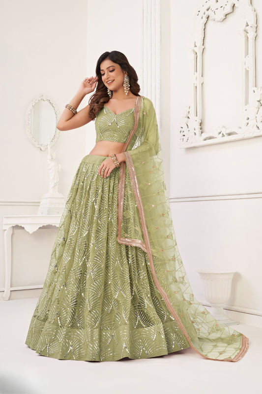 Trendy Butterfly Net Lehenga Choli with Intricate Thread & Sequin Work