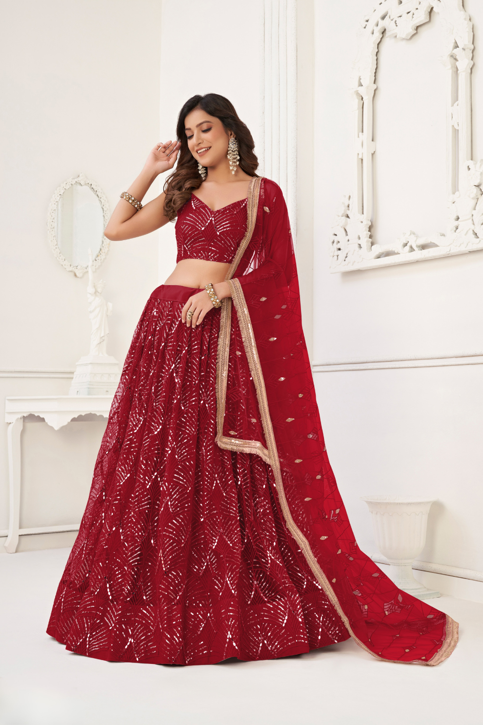 Trendy Butterfly Net Lehenga Choli with Intricate Thread & Sequin Work