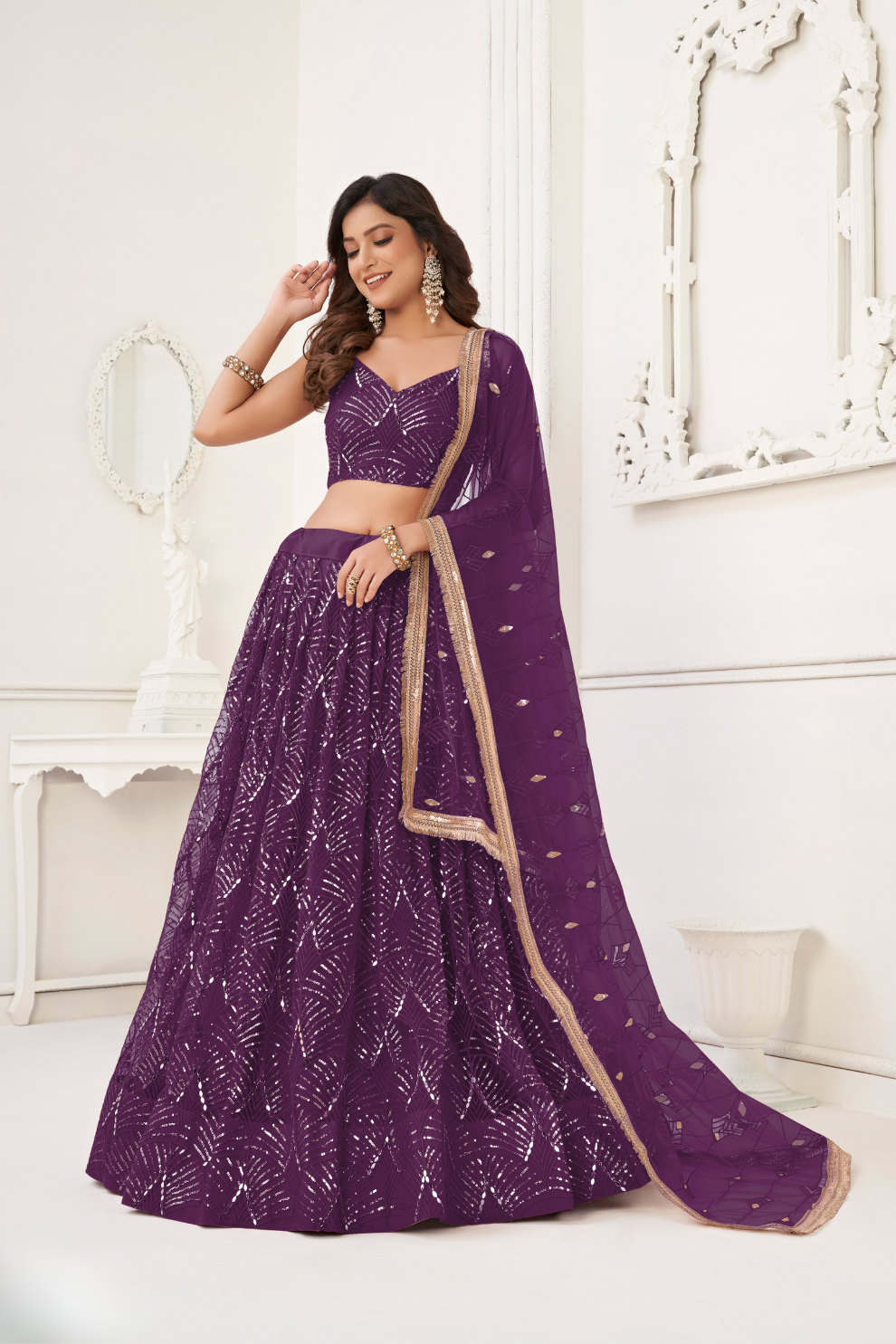 Trendy Butterfly Net Lehenga Choli with Intricate Thread & Sequin Work