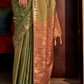 Tussar Silk Saree with Ikkat Pallu and Contrast Blouse