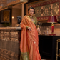Tussar Silk Saree with Ikkat Pallu and Contrast Blouse