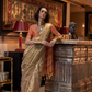 Tussar Silk Saree with Ikkat Pallu and Contrast Blouse
