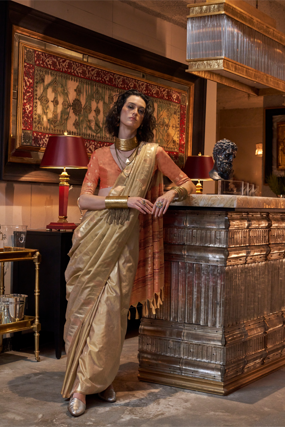 Tussar Silk Saree with Ikkat Pallu and Contrast Blouse