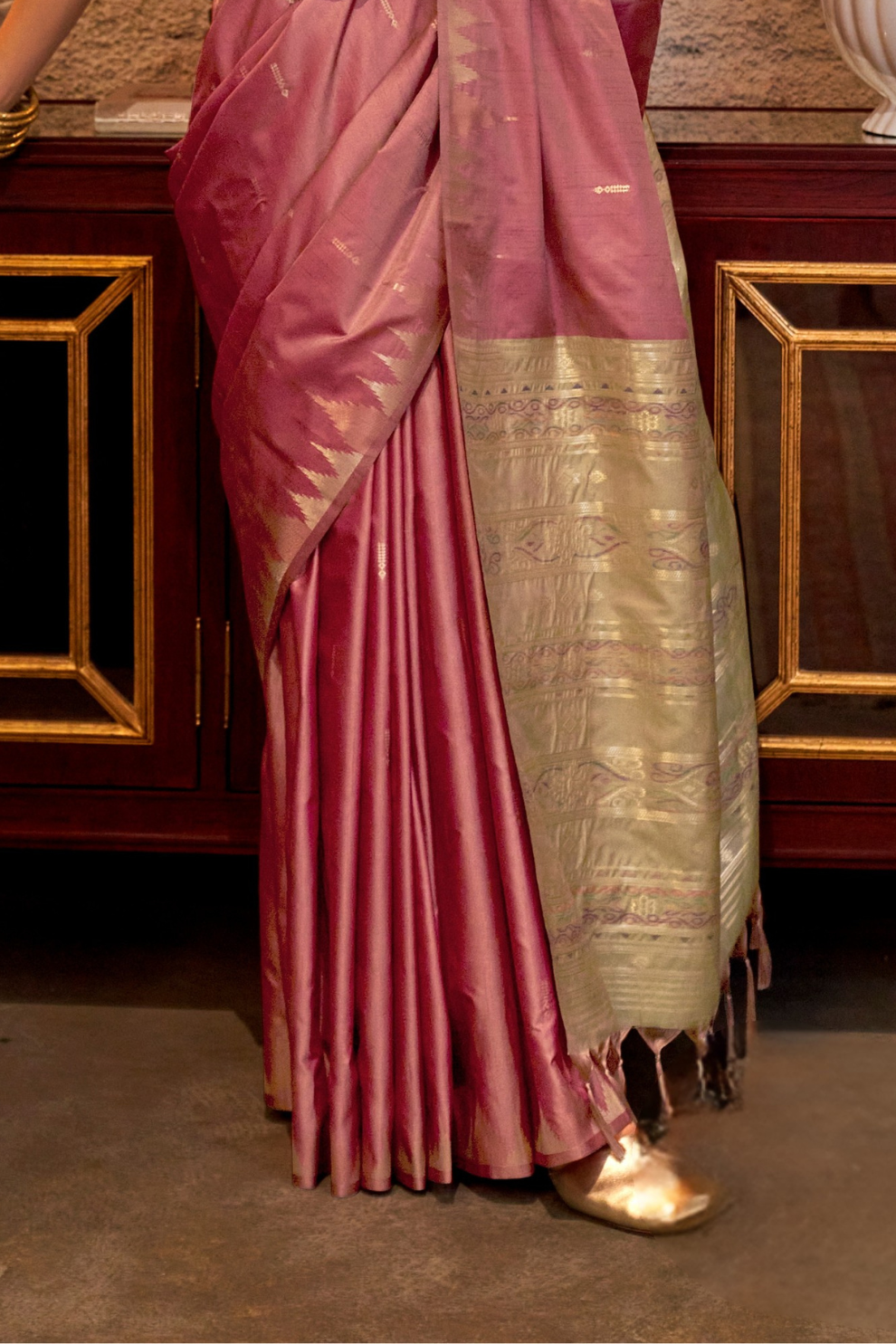 Tussar Silk Saree with Ikkat Pallu and Contrast Blouse