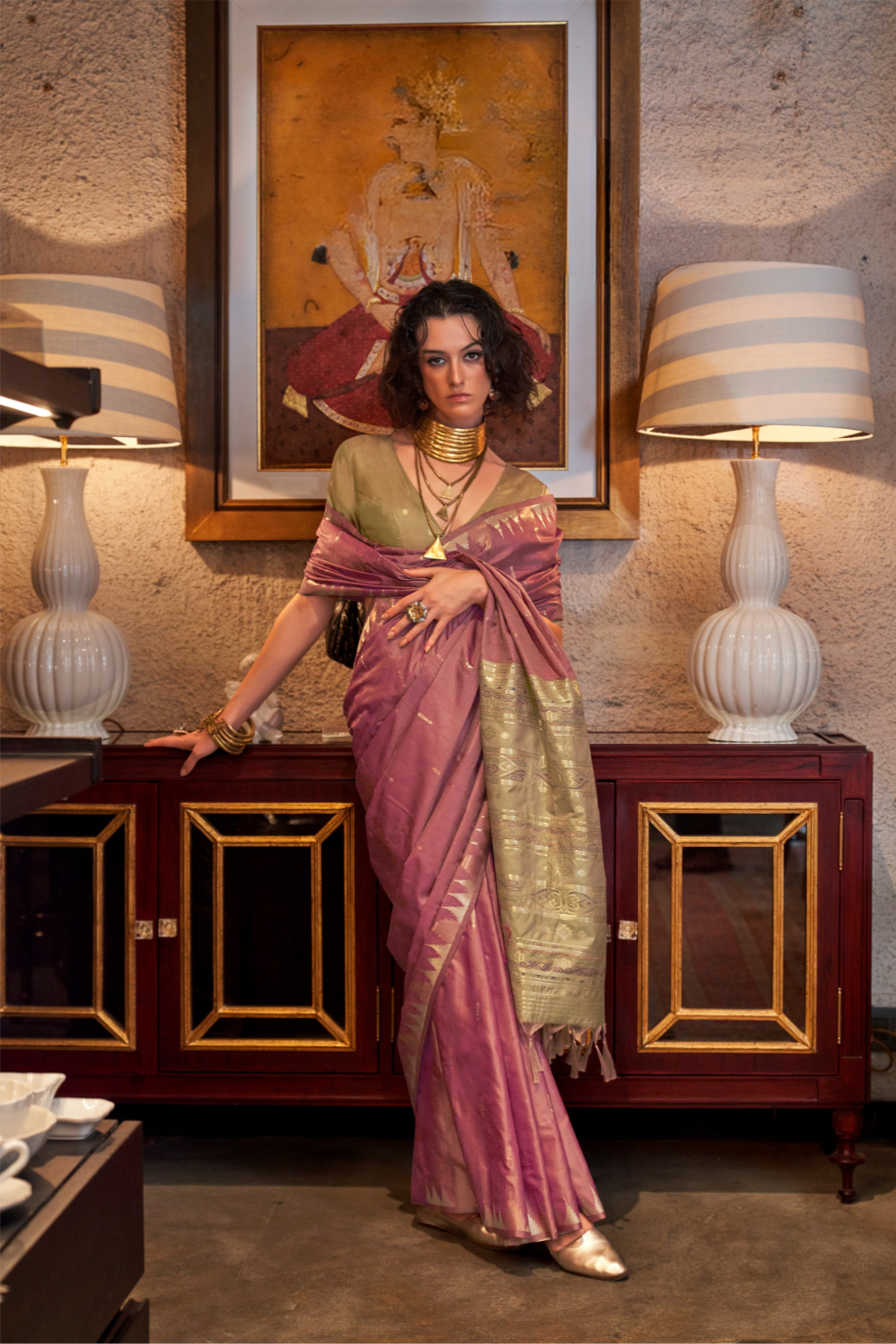 Tussar Silk Saree with Ikkat Pallu and Contrast Blouse