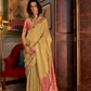 Tussar Silk Saree with Ikkat Pallu and Contrast Blouse