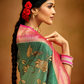 Tusser Silk Saree with Kalamkari Print & Banarasi Zari Border