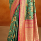Tusser Silk Saree with Kalamkari Print & Banarasi Zari Border