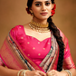 Tusser Silk Saree with Kalamkari Print & Banarasi Zari Border