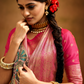 Tusser Silk Saree with Kalamkari Print & Banarasi Zari Border