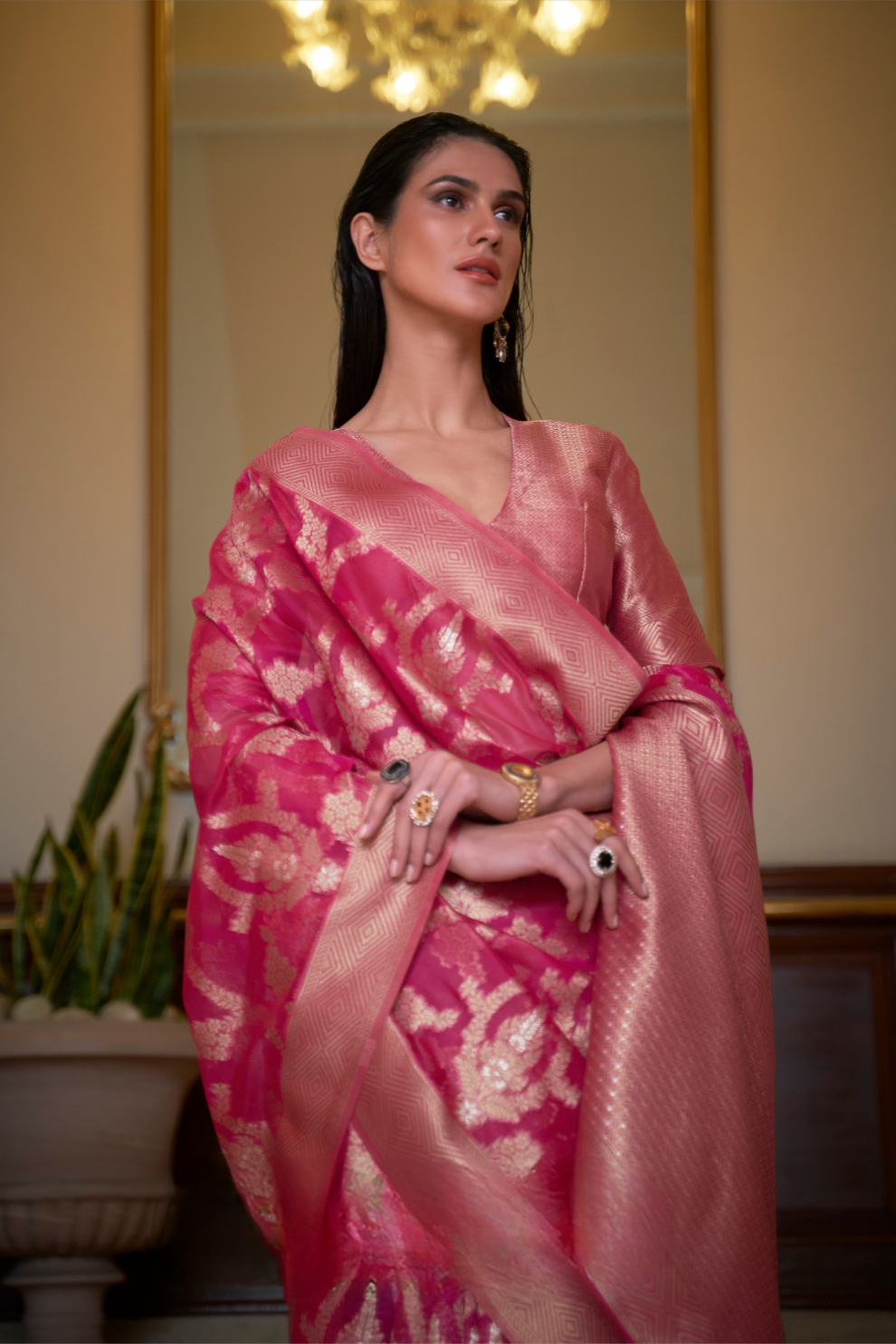 Organza Handloom Saree with Intricate Zari Weaving