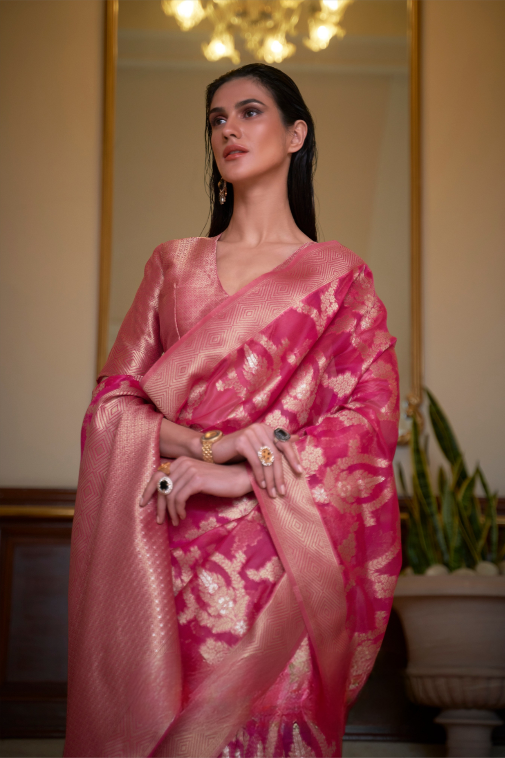 Organza Handloom Saree with Intricate Zari Weaving
