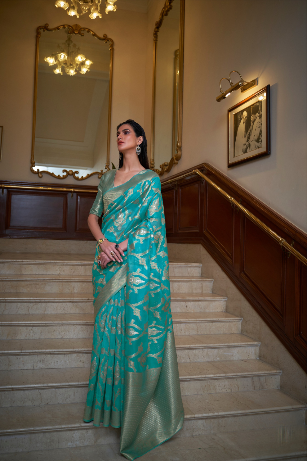 Organza Handloom Saree with Intricate Zari Weaving