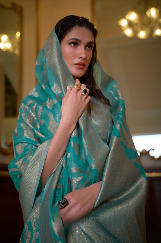 Organza Handloom Saree with Intricate Zari Weaving