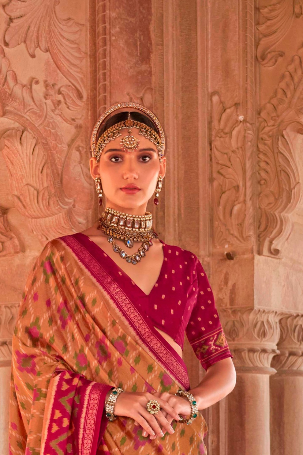 Two-Tone Georgette with Silk Saree Patola Design