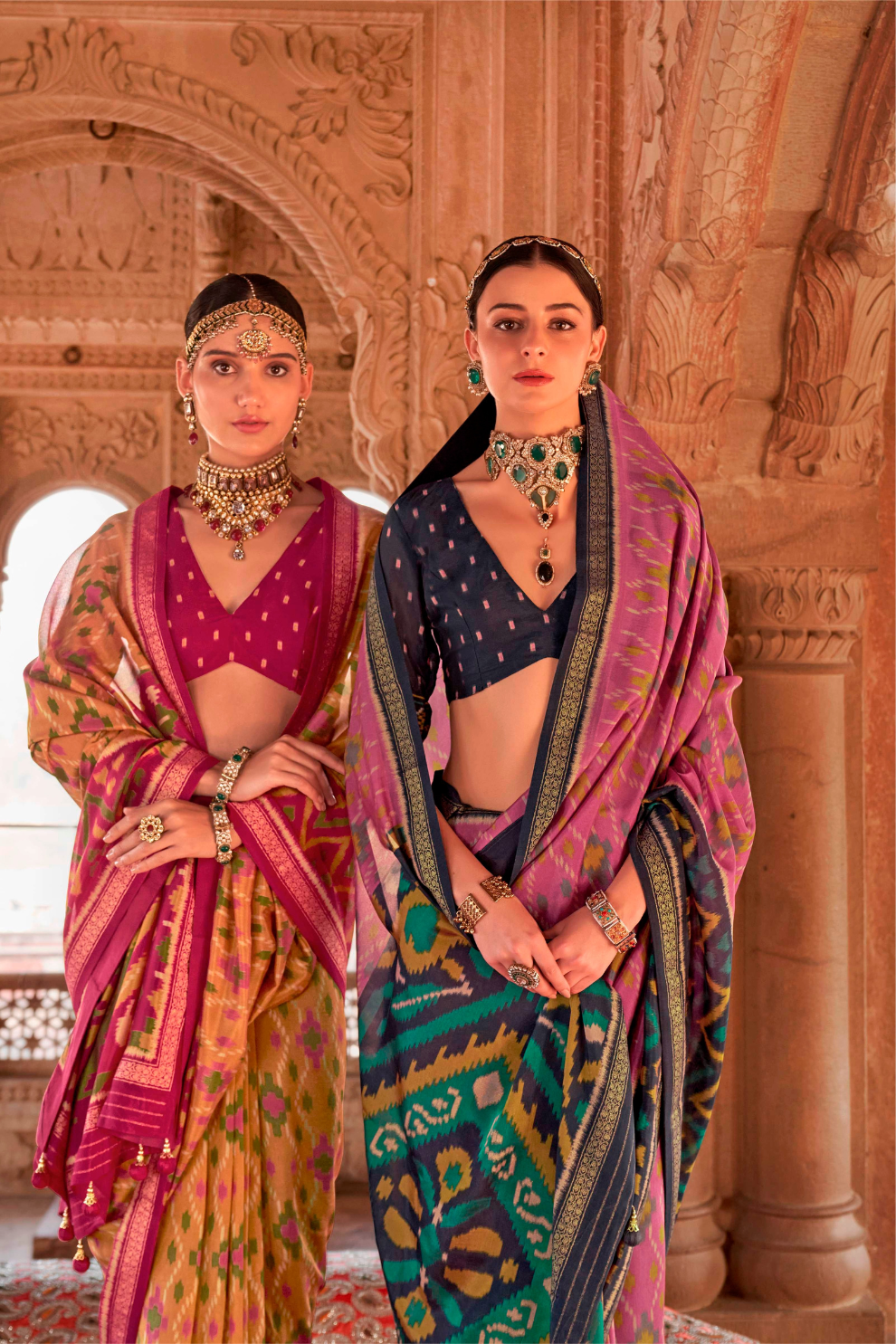 Two-Tone Georgette with Silk Saree Patola Design