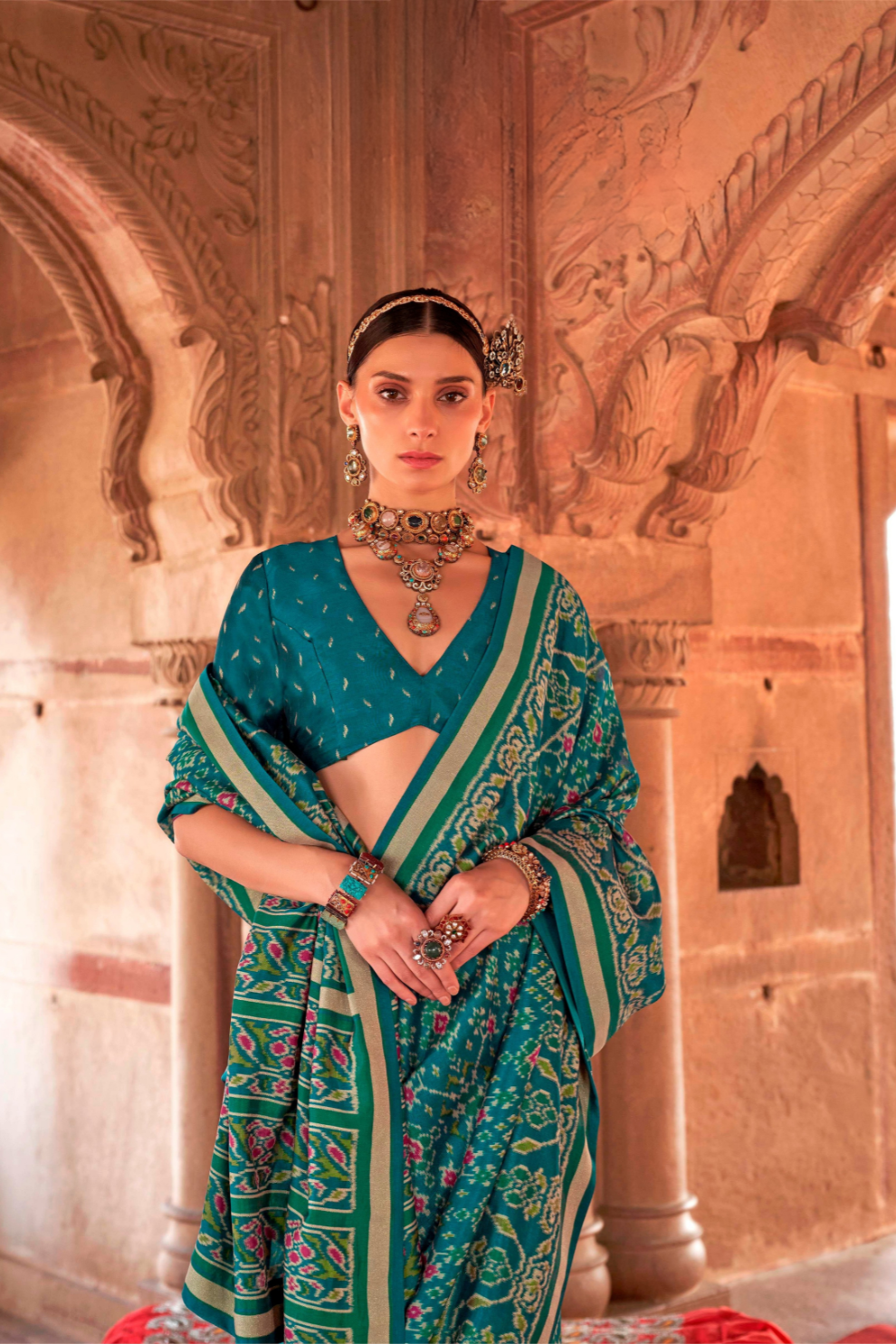 Two-Tone Georgette with Silk Saree Patola Design