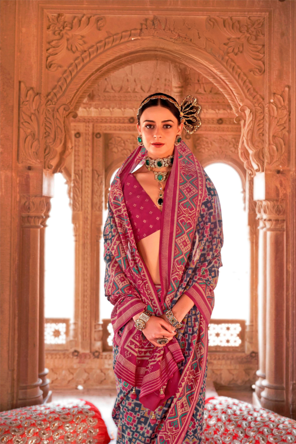 Two-Tone Georgette with Silk Saree Patola Design