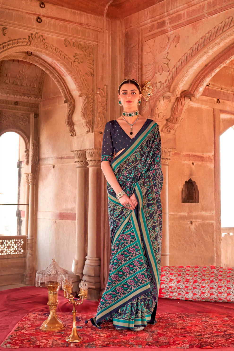 Two-Tone Georgette with Silk Saree Patola Design