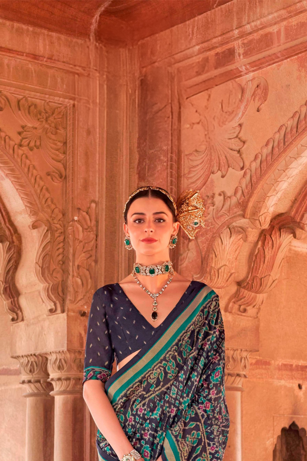 Two-Tone Georgette with Silk Saree Patola Design