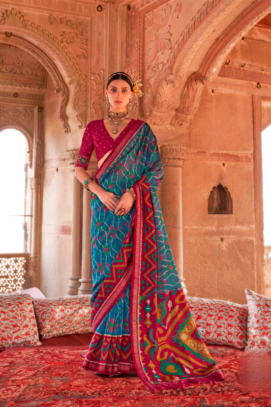 Two-Tone Georgette with Silk Saree Patola Design