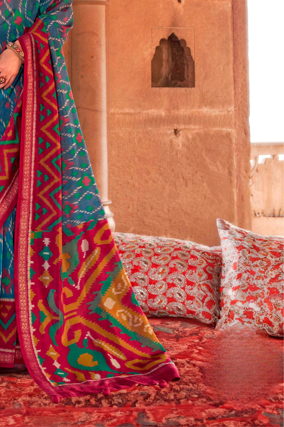 Two-Tone Georgette with Silk Saree Patola Design