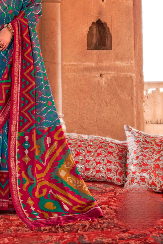 Two-Tone Georgette with Silk Saree Patola Design