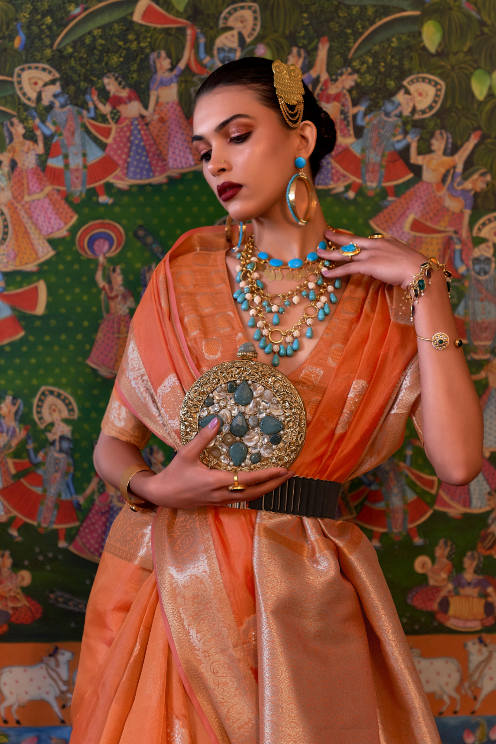 Handloom Woven Dual Tone Organza Silk Saree with Subtle Shine