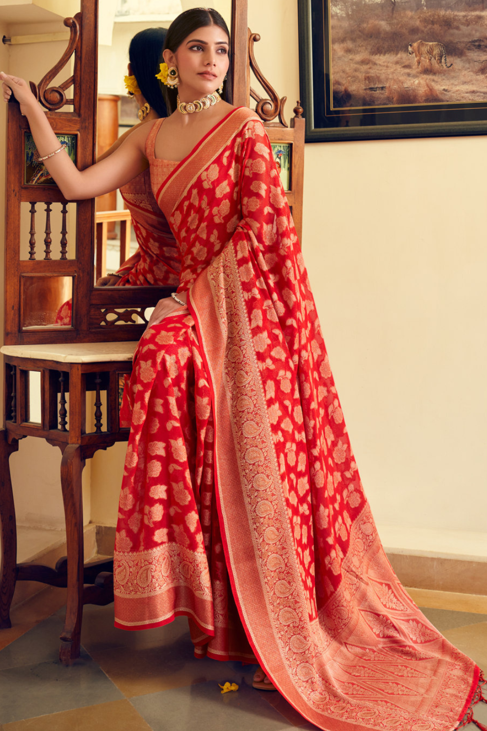 Two Ply Weaving Polyester Georgette Saree with Weaving Buta - LaVante Fashion