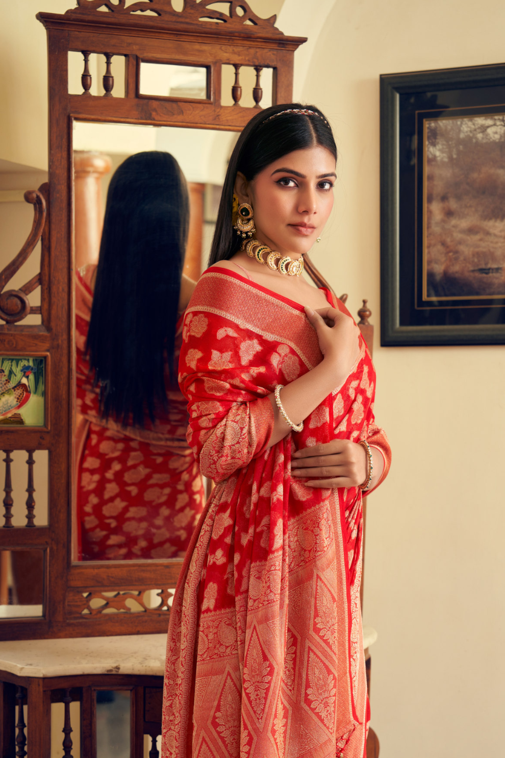 Two Ply Weaving Polyester Georgette Saree with Weaving Buta - LaVante Fashion