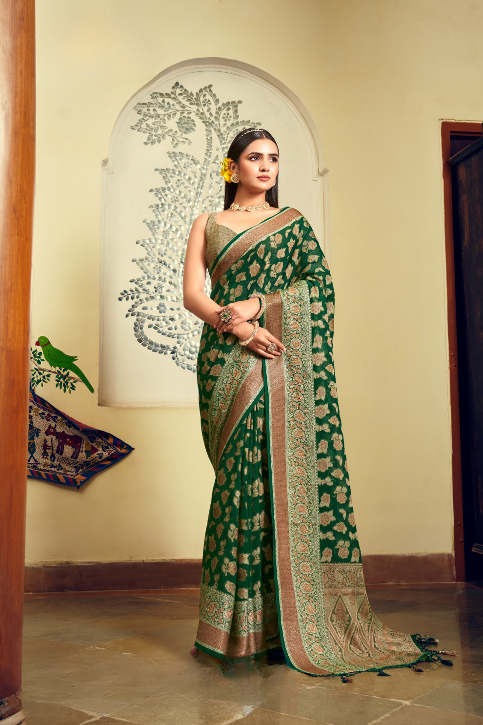 Two Ply Weaving Polyester Georgette Saree with Weaving Buta - LaVante Fashion