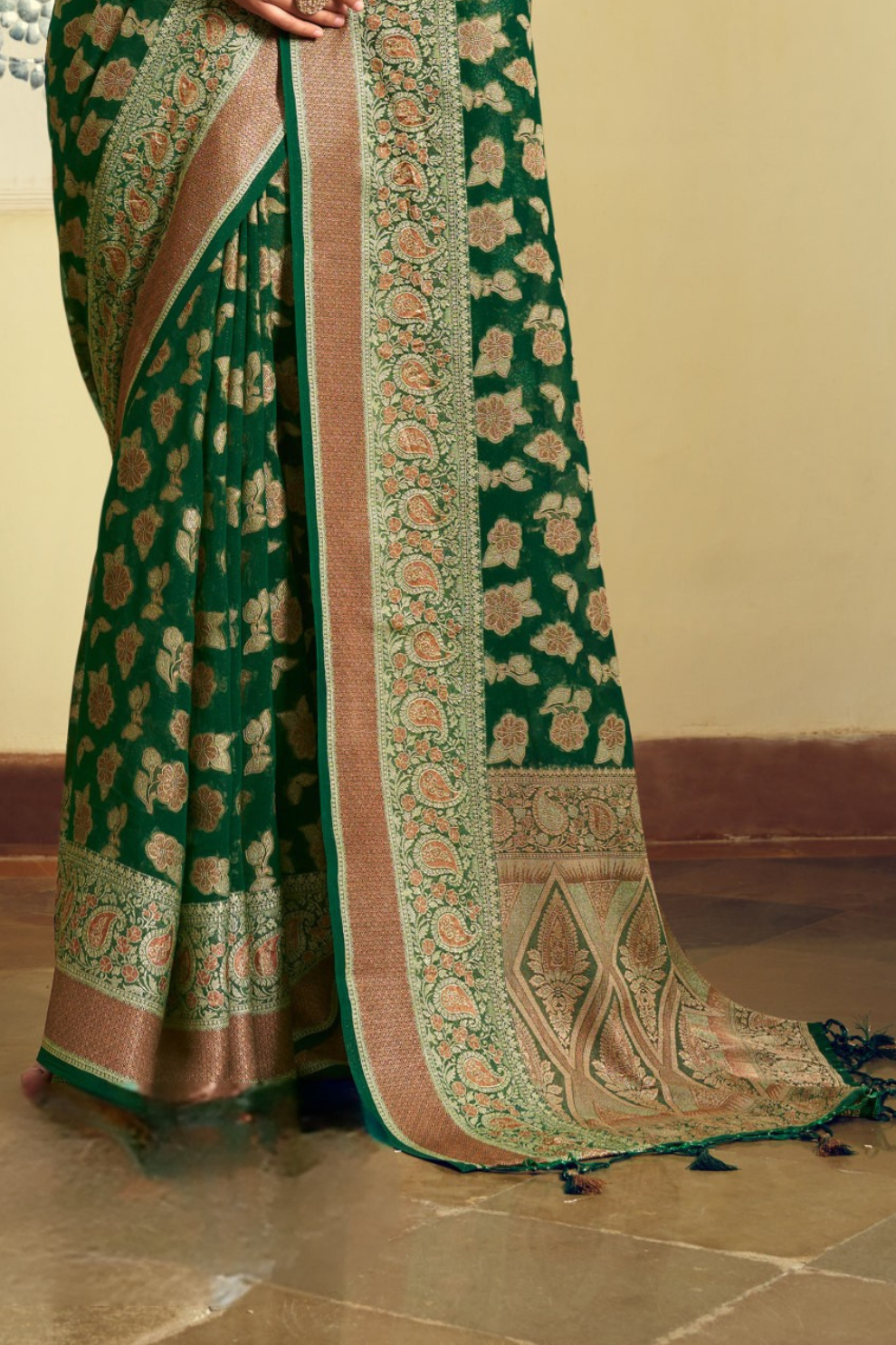 Two Ply Weaving Polyester Georgette Saree with Weaving Buta - LaVante Fashion