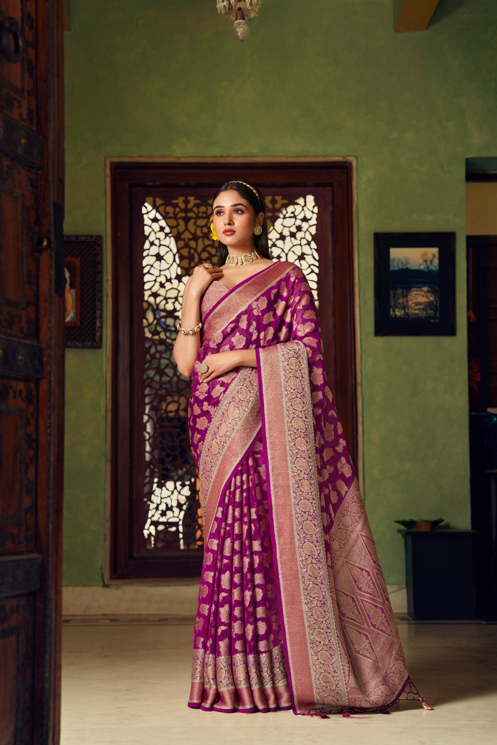 Two Ply Weaving Polyester Georgette Saree with Weaving Buta - LaVante Fashion